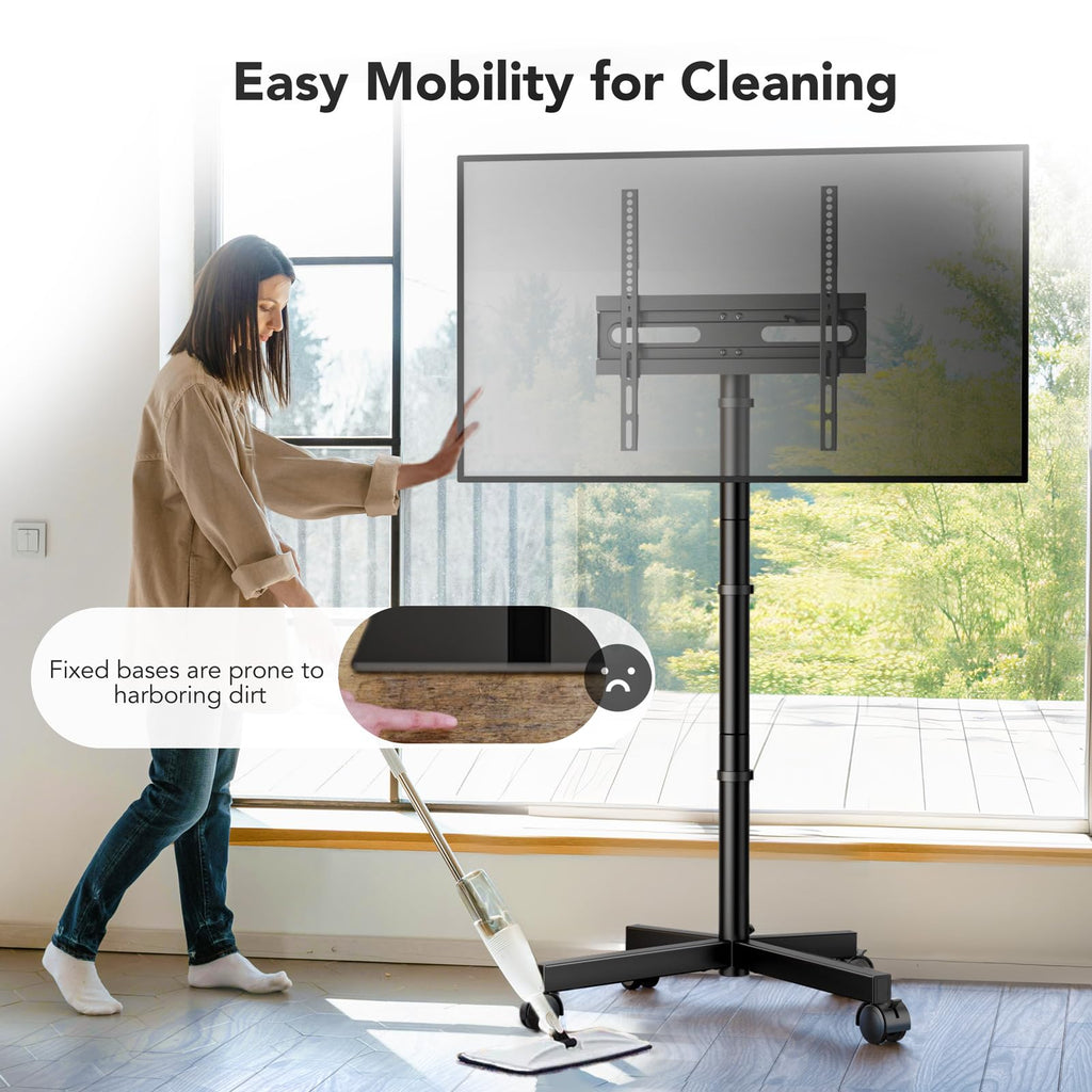 Mobile TV Cart Stand with Wheels, Height Adjustable, Holds up to 88 lbs E36681