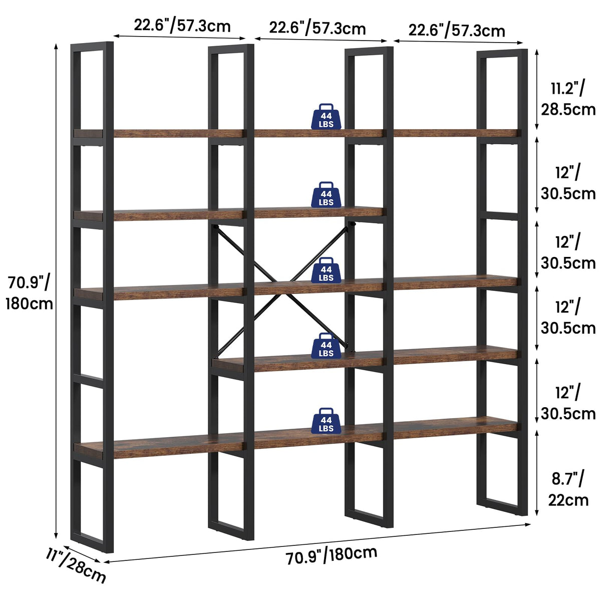 5 Tier Wood and Metal Bookshelf D313630