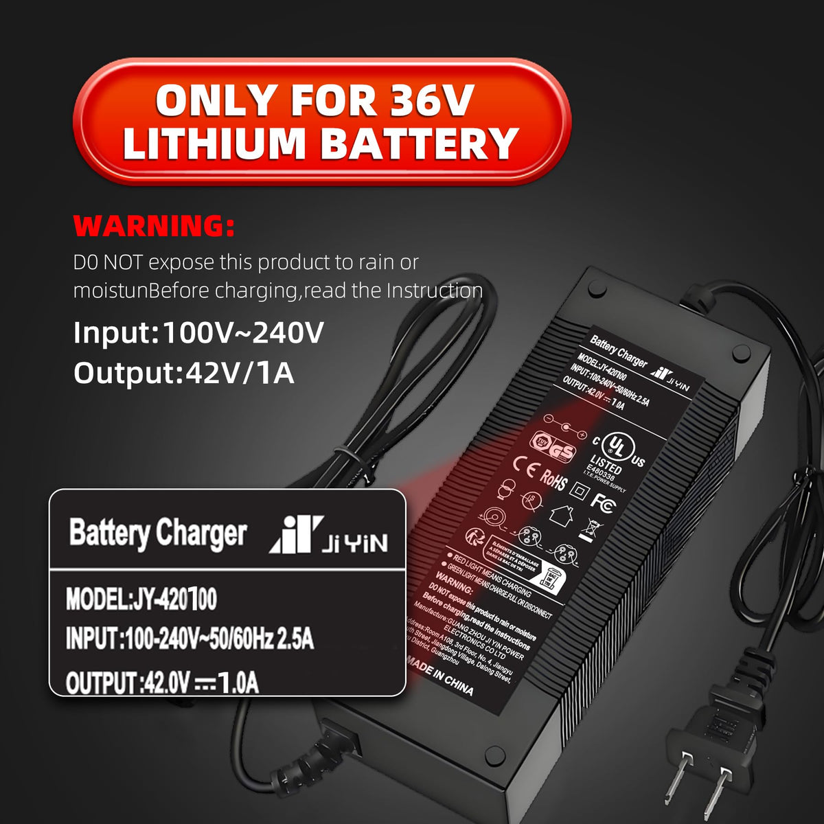 42V 1A Electric Scooter Charger with 4 Plugs Q6108