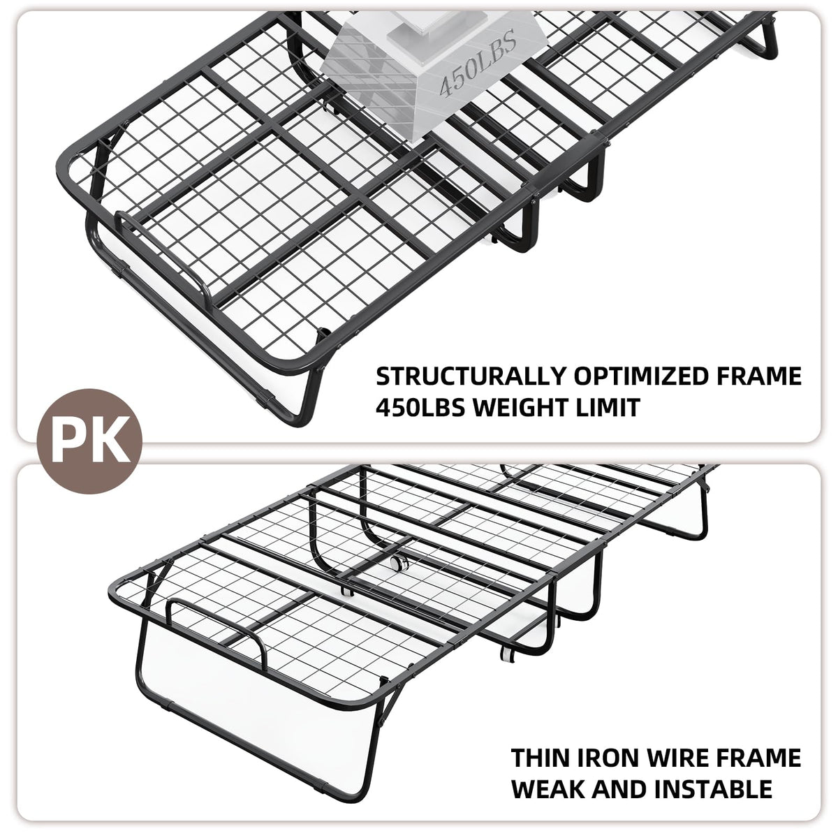 Folding Bed with Mattress and Storage Cover, Twin Size, 5-inch Memory Foam Mattress E44504
