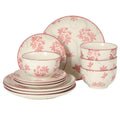 12-Piece Matte Stoneware Dinnerware Set with Pink Floral Pattern E352