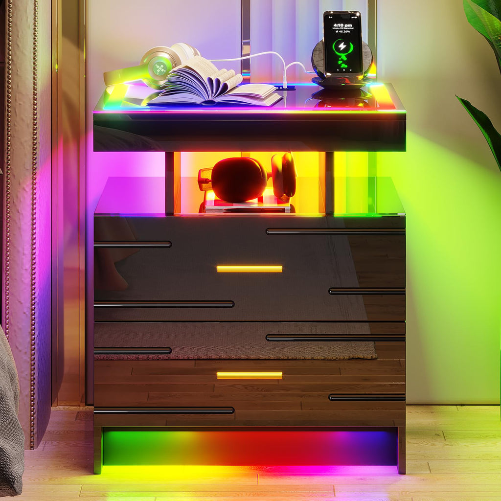 Black Smart Nightstand with Wireless Charging Station N47625