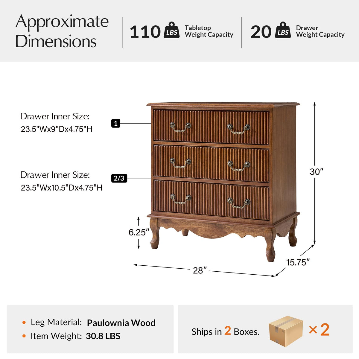 Set of 2 Wood Side Table with 3 Drawers and Charging Station O8382