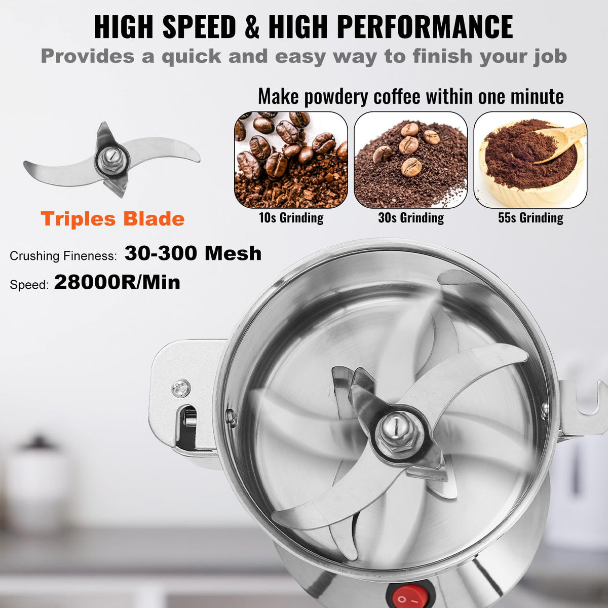 750g 2000W Stainless Steel Electric Grain Mill Grinder F665