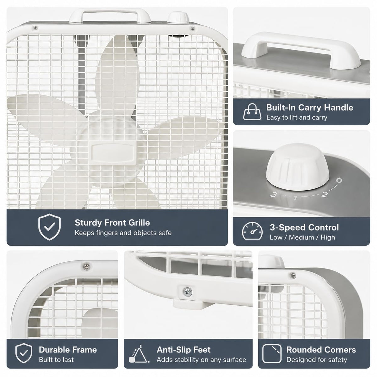 20 Inch 3 Speed White Box Fan D6969