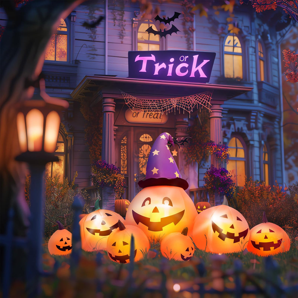 8 FT Inflatable Pumpkins and Witch Hat with Built-in LED Lights Q114359