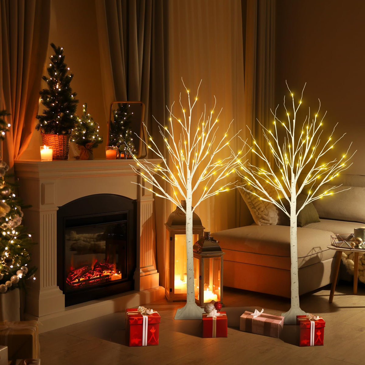 2 Pack 4FT Lighted Birch Trees L88317