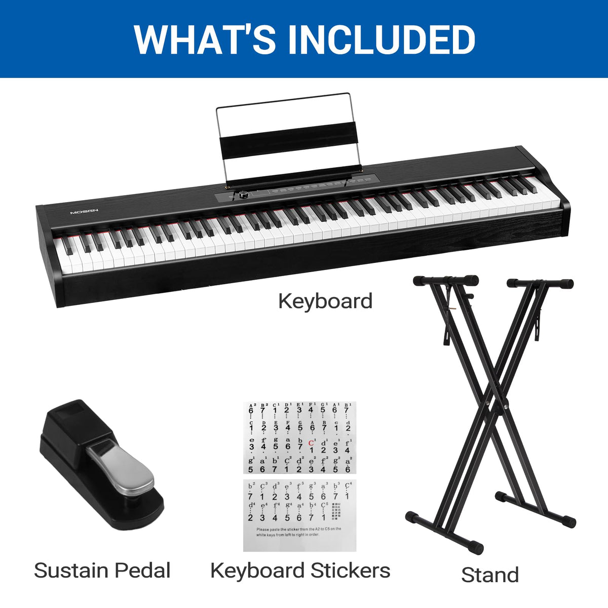 88-Key Weighted Digital Piano with X Stand and Sustain Pedal D940583