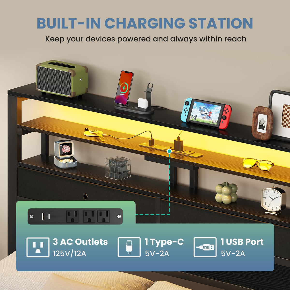 Full Bed Frame with Storage Z6517
