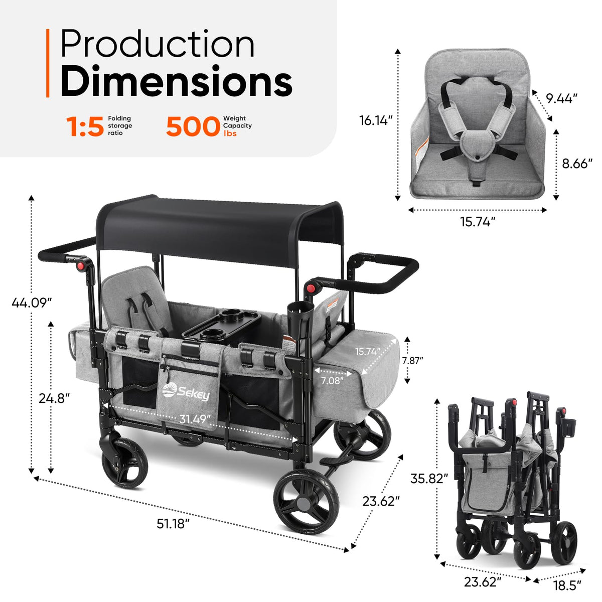 4-in-1 Wagon Stroller with Convertible Seats and Canopy U7234