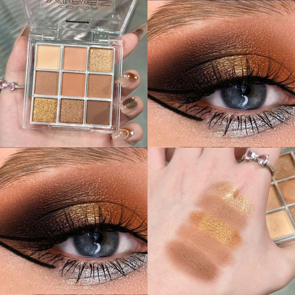 Golden Caramel 9 Warm Bronze & Nude Brown Eyeshadow Palette Matte & Metallic V89343