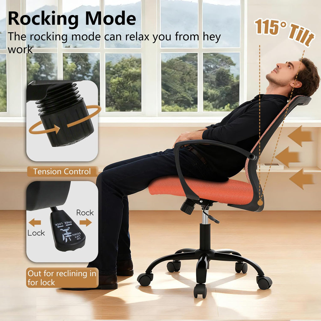 Orange Mesh Ergonomic Office Chair with Lumbar Support and Armrest V518105