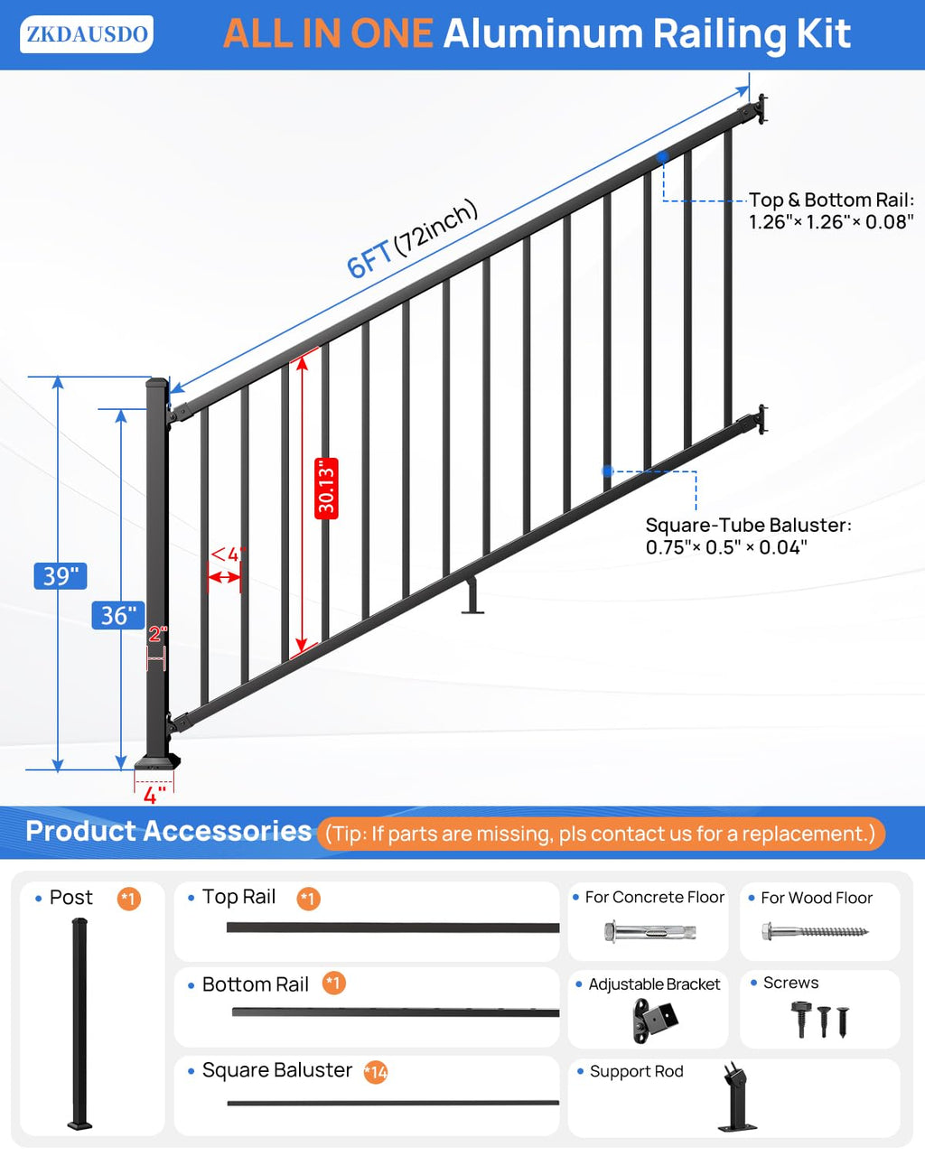 6 ft. W Aluminum Stair Railing Kit N2904