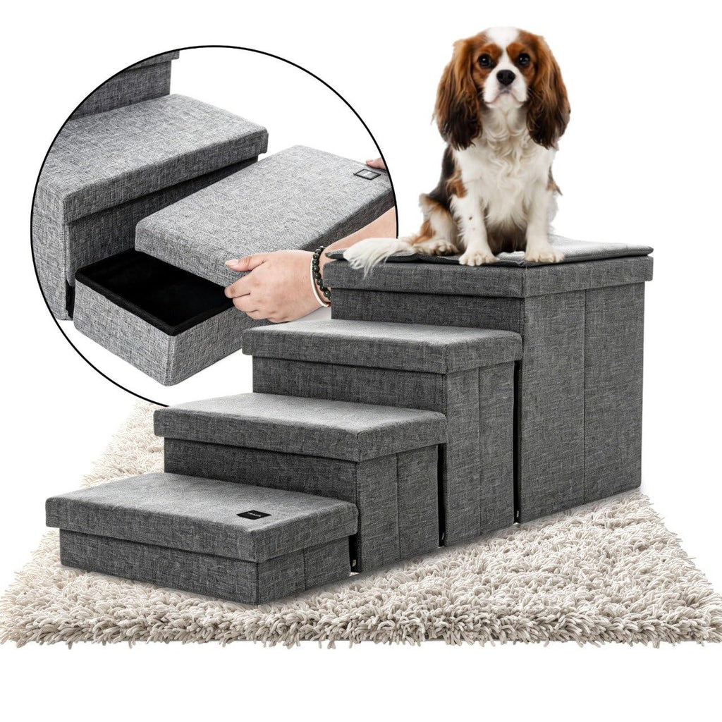 Foldable Grey 4 Steps Dog Stairs with Cushion D393
