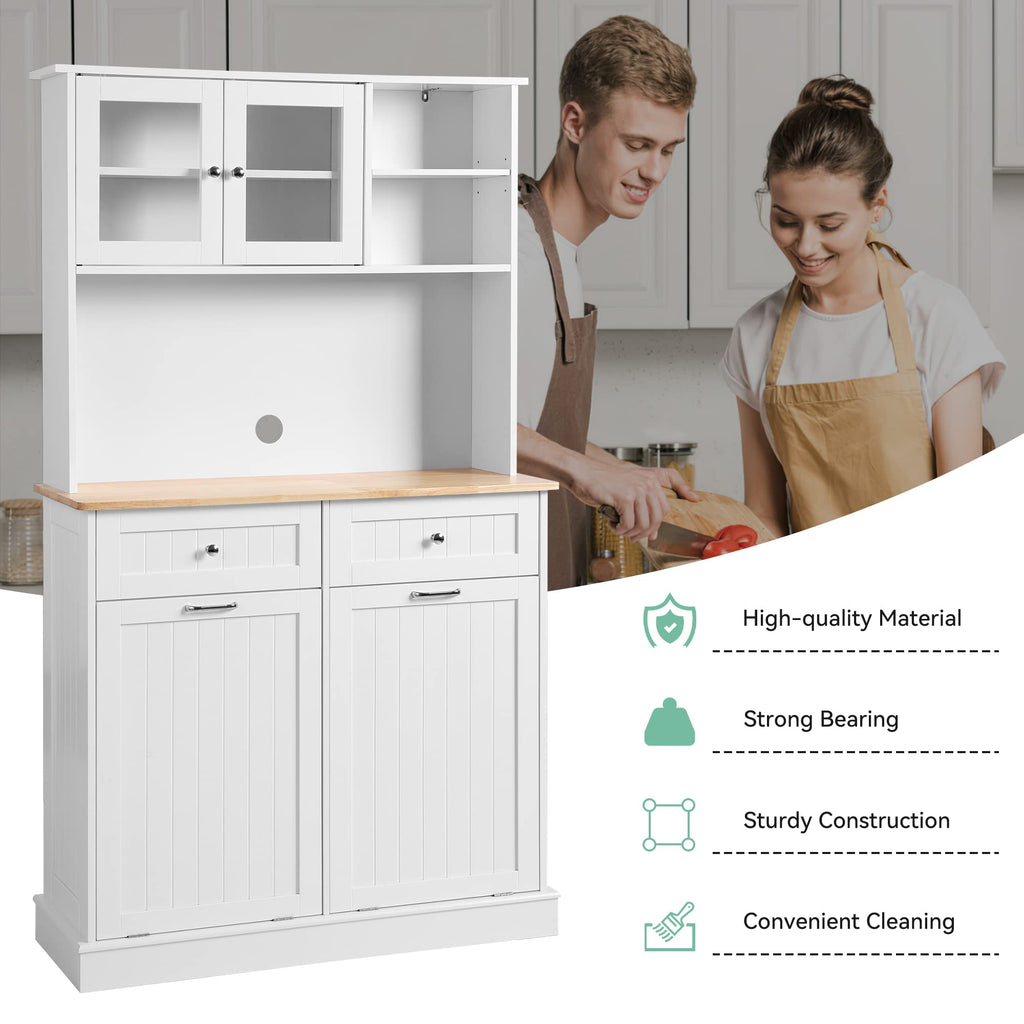 68.4" White Kitchen Pantry Storage Cabinet with Shelf, 2 Drawers and Tilt Out Trash Cabinet F403603