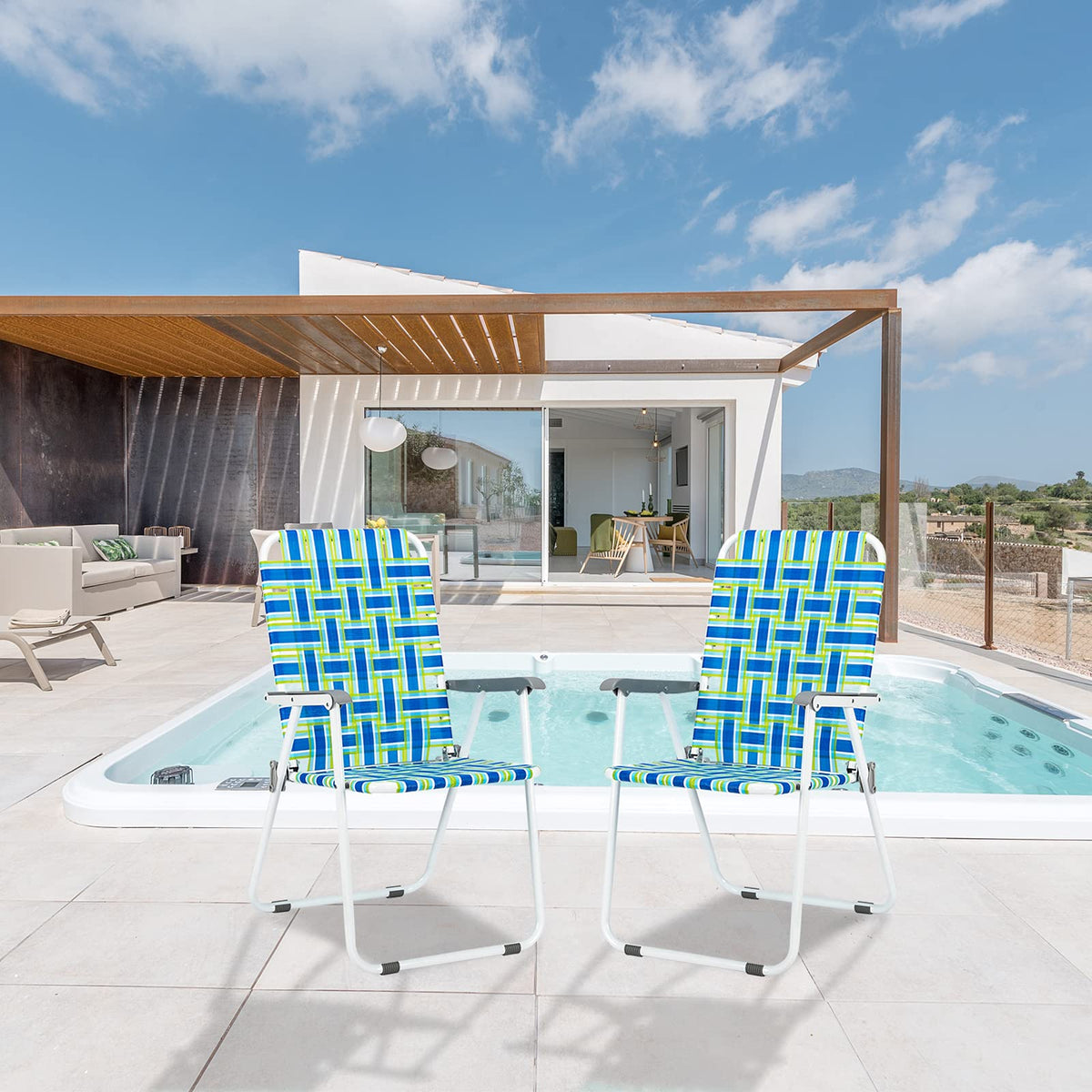 Blue Strip Set of 2 Folding Beach Chairs D83066