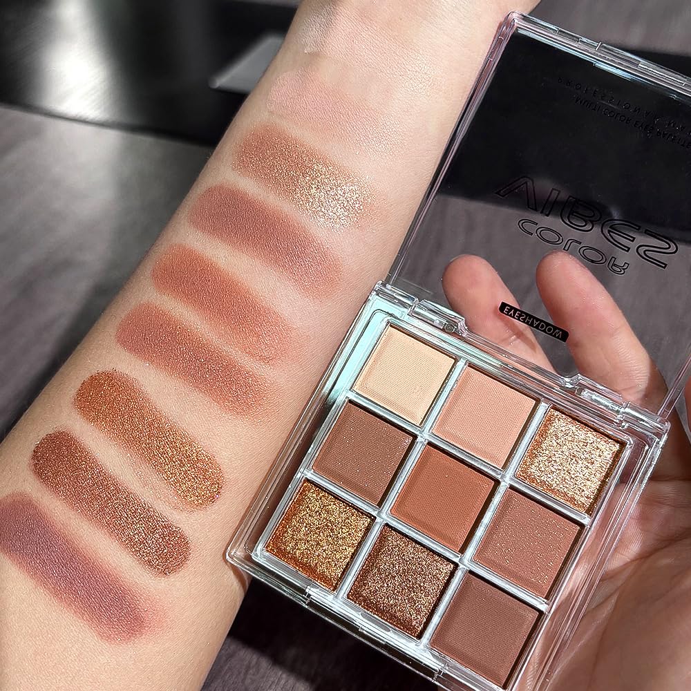 Golden Caramel 9 Warm Bronze & Nude Brown Eyeshadow Palette Matte & Metallic V89343