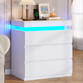White Nightstand with Charging Station and LED Lights I6032