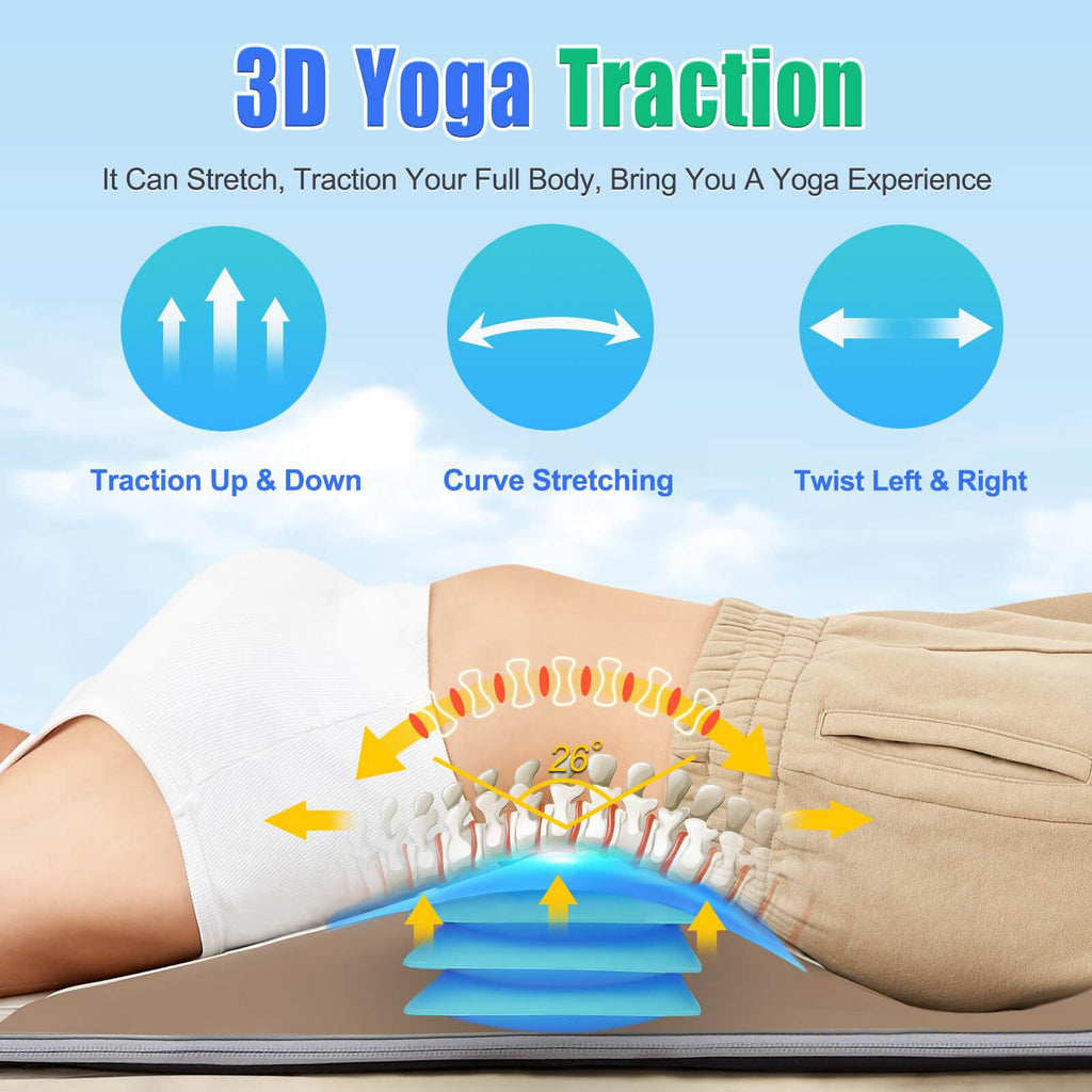 Full Body Massage Mat with Airbags Stretching & Heating, 3D Lumbar Traction, 4 Modes 3 Intensities 3 Heat Levels, PU Leather, Foldable H136658