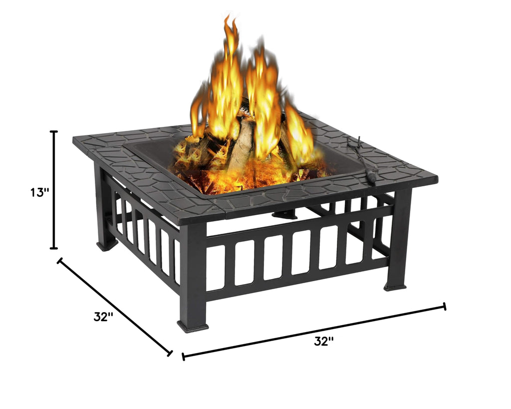 32" Square Metal Wood Burning Fire Pit Table K571