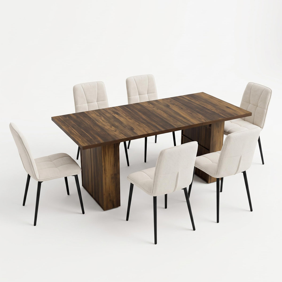 7 Piece Dining Table Set with 6 Beige Knit Fabric Chairs D9920