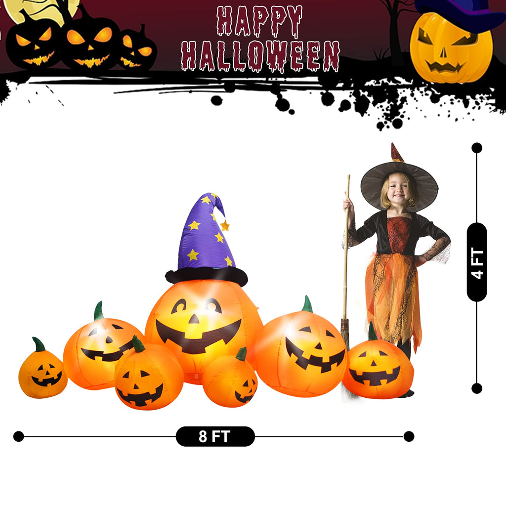 8 FT Inflatable Pumpkins and Witch Hat with Built-in LED Lights Q114359