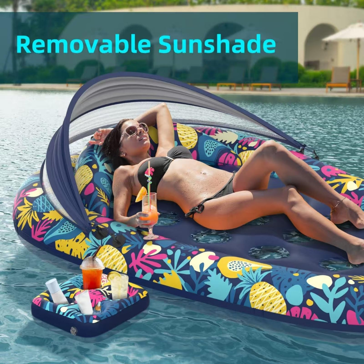 Inflatable Pool Float with Canopy Cup Holder L525