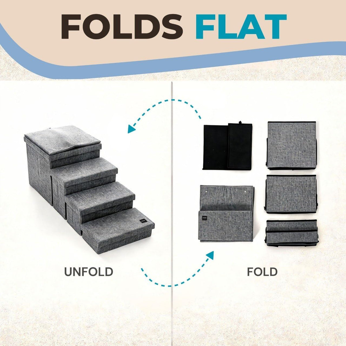 Foldable Grey 4 Steps Dog Stairs with Cushion D393