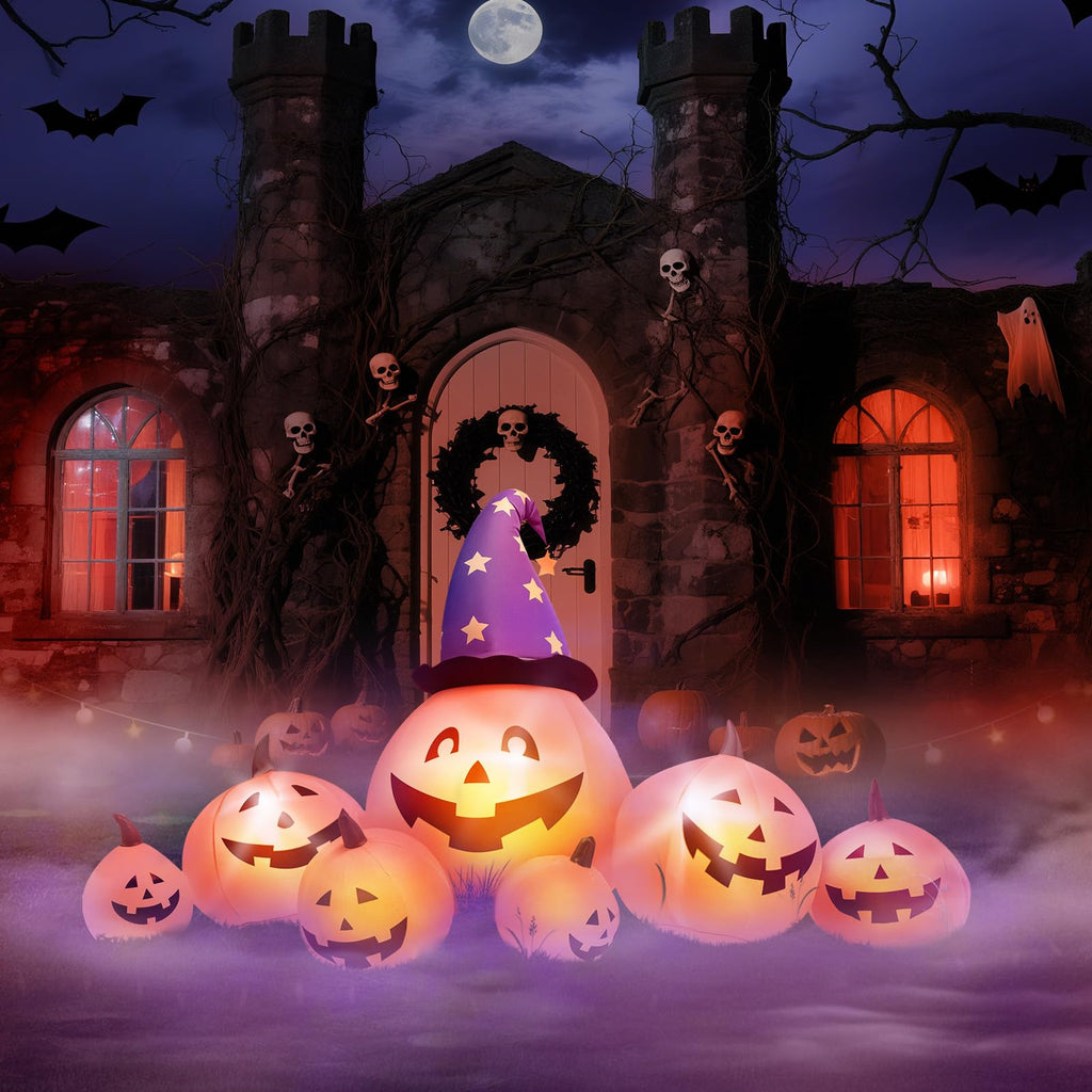 8 FT Inflatable Pumpkins and Witch Hat with Built-in LED Lights Q114359