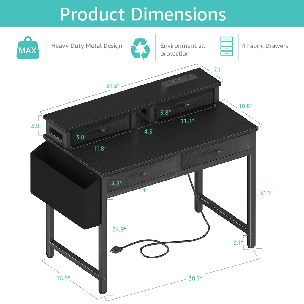 Black 31 inch Small Desk with Drawers C5081