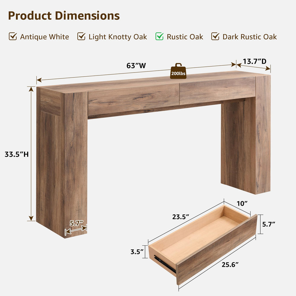 Rustic Oak Console Table with Drawers B6864