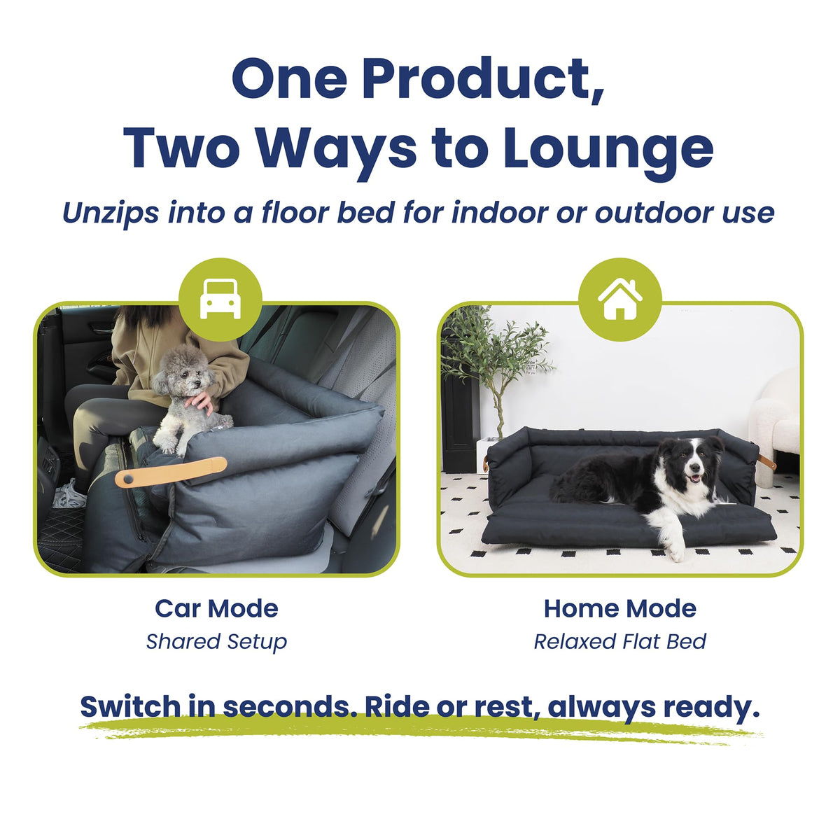 2-in-1 Pet Car Seat & Convertible Travel Dog Bed, XL, Black O8197