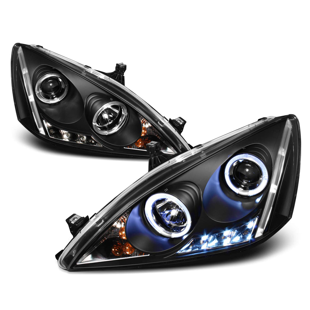 Black Bezel Dual Ring DRL LED Projector Headlights Pair L645