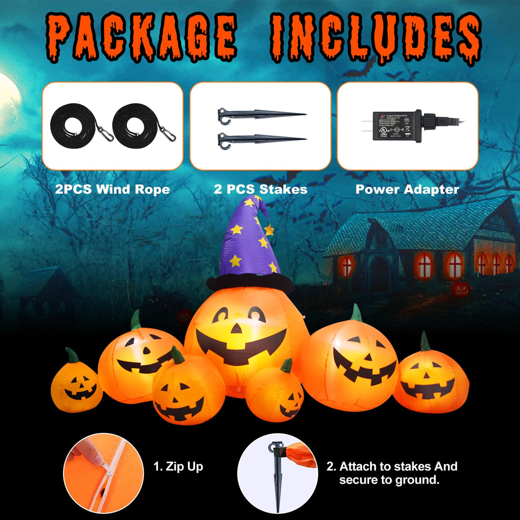 8 FT Inflatable Pumpkins and Witch Hat with Built-in LED Lights Q114359