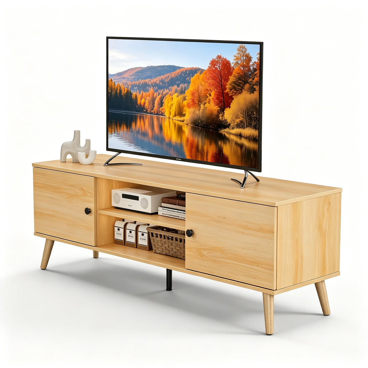 55 60 inch Wood TV Stand with 2 Cabinets A134