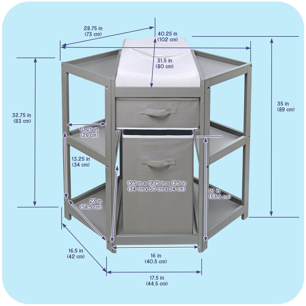 Gray Corner Baby Changing Table with Storage Bin E3193