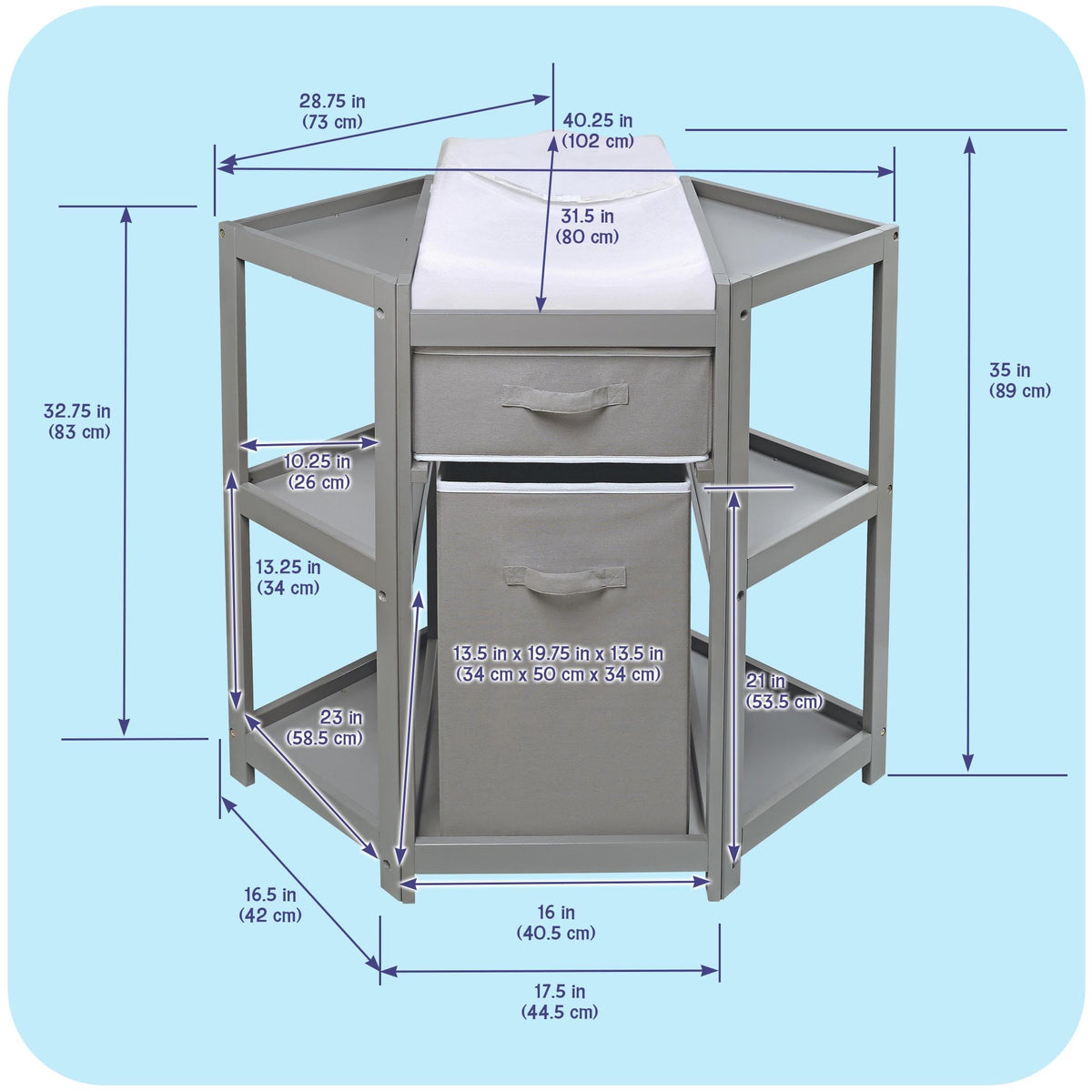 Gray Corner Baby Changing Table with Storage Bin E3193