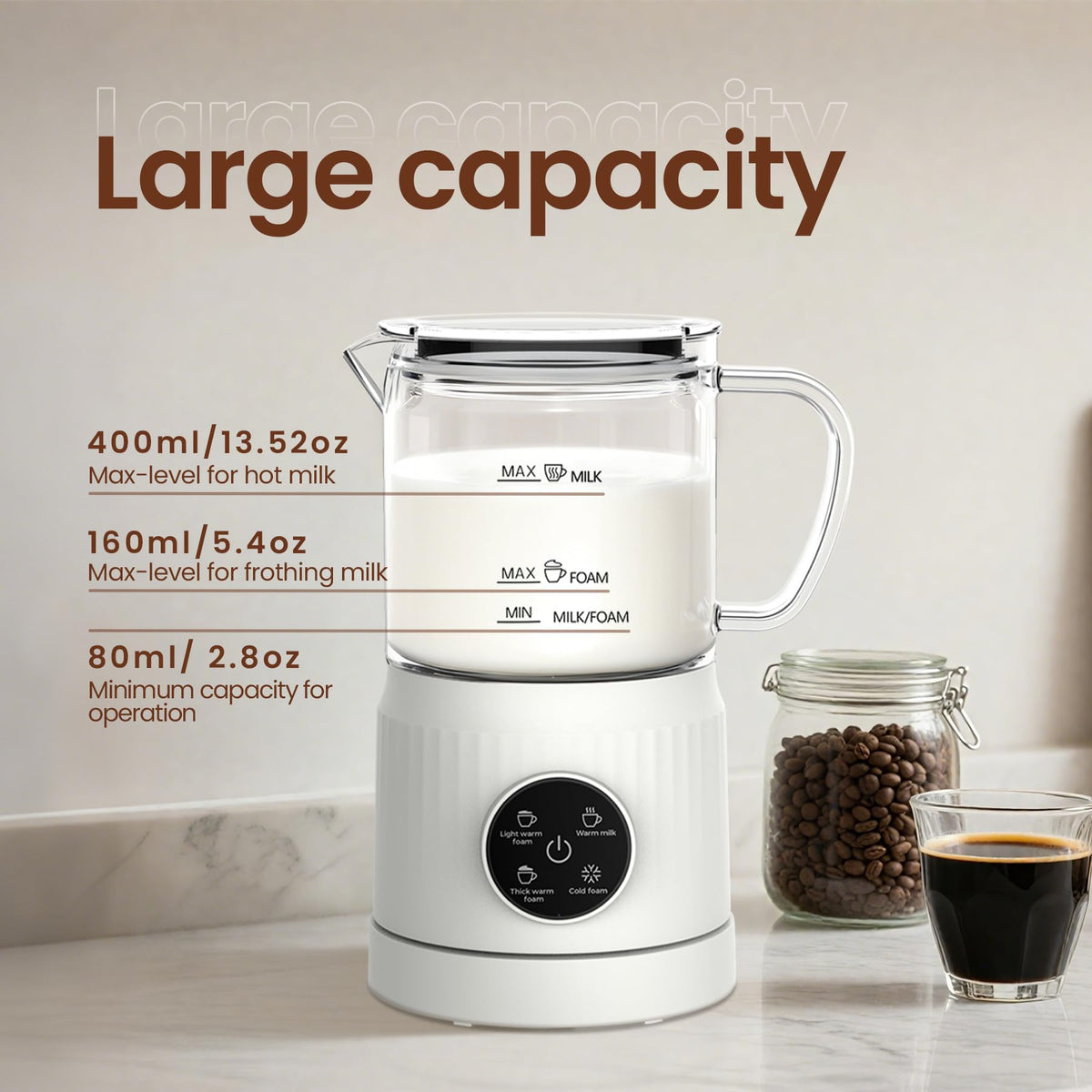 4-in-1 Electric Milk Frother and Steamer 13.52oz X7558