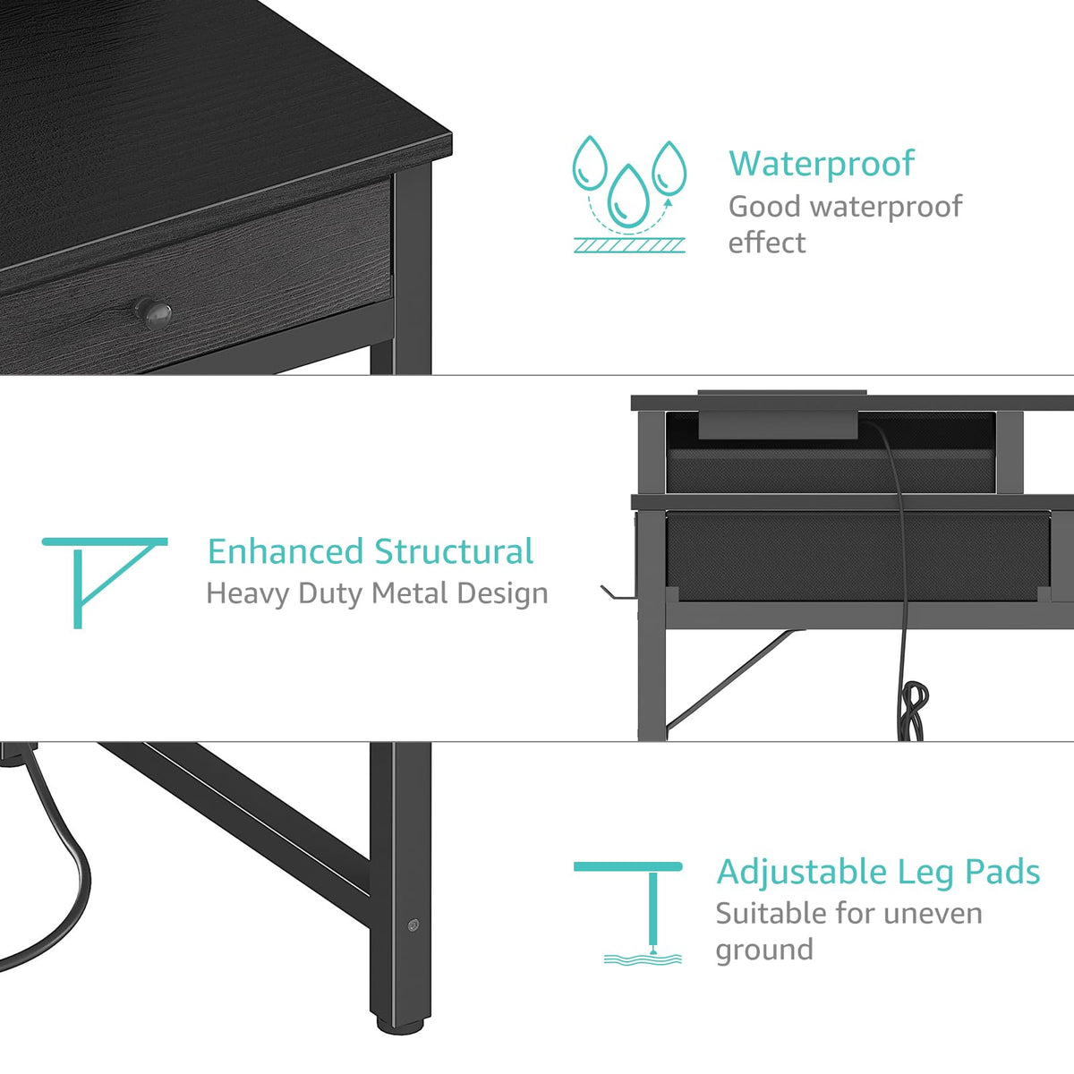 Black 31 inch Small Desk with Drawers C5081