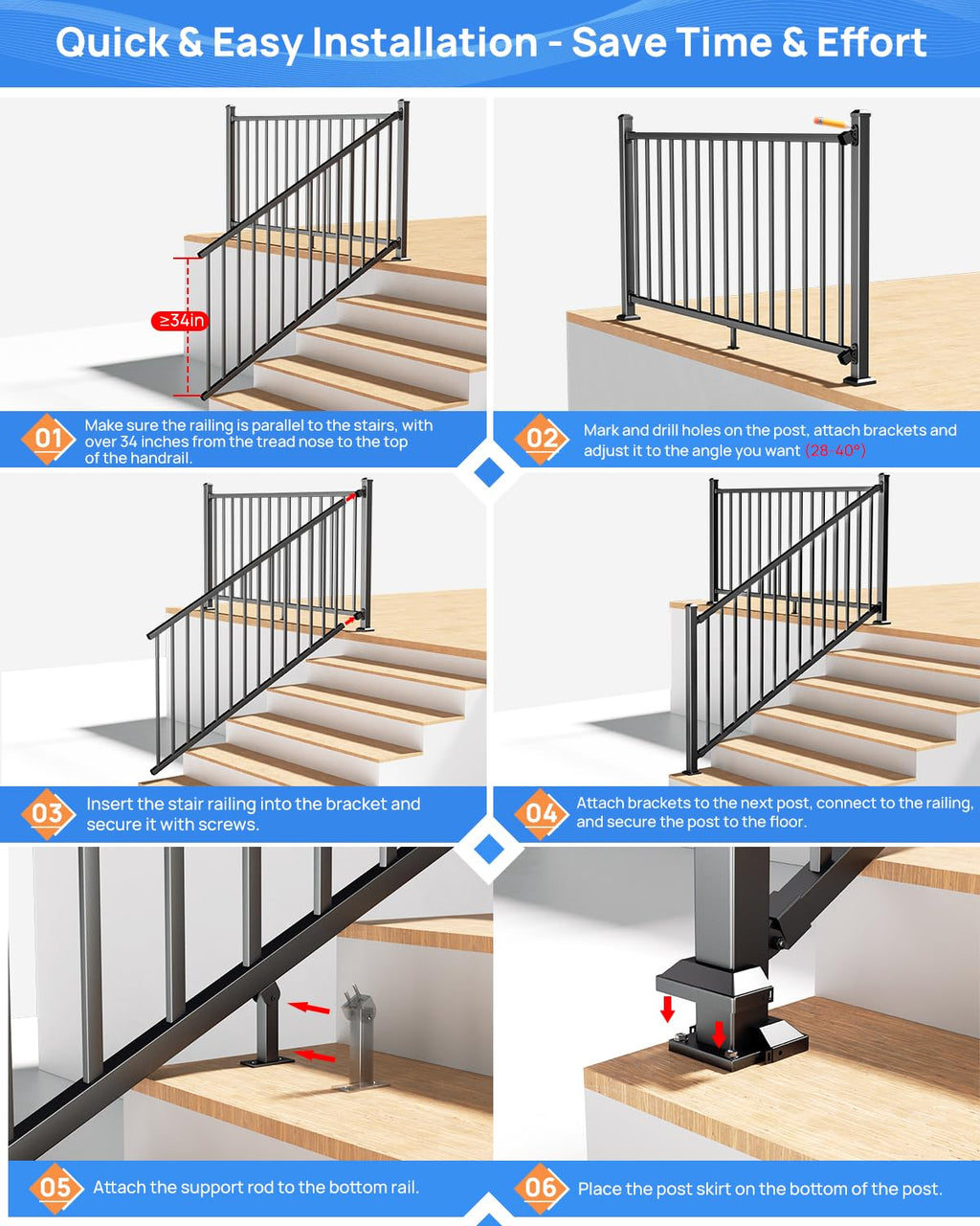 6 ft. W Aluminum Stair Railing Kit N2904