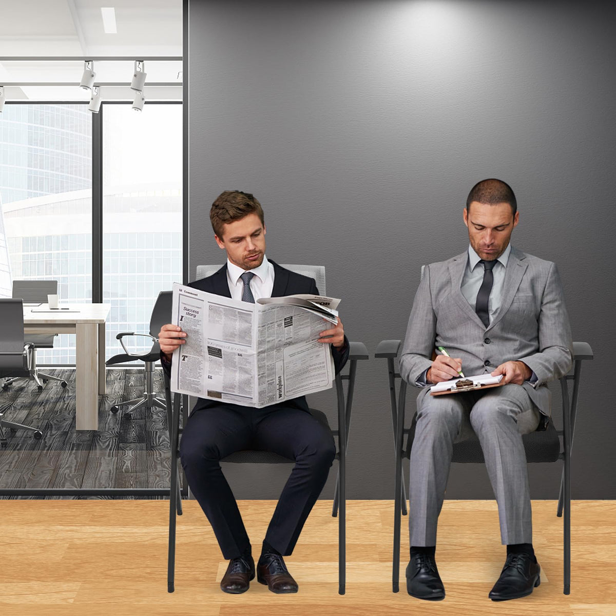 Grey Stackable Folding Mesh Office Chair with Arms Y52233