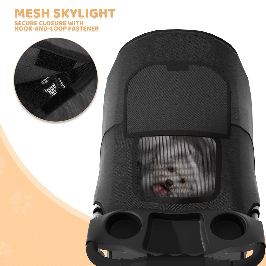 3-Wheel Pet Stroller for Small/Medium Dog Cat, Up to 33lbs, Black U8543