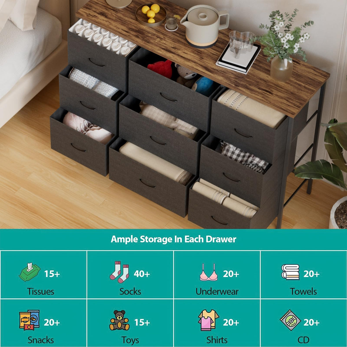 Black 9 Drawer Dresser G18440