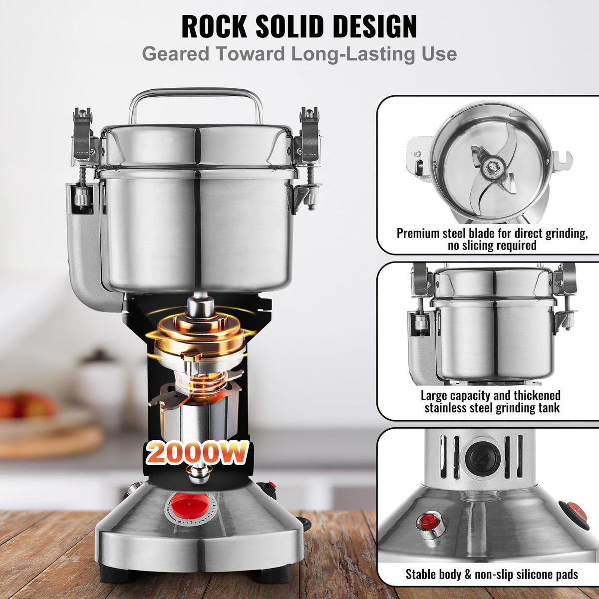 750g 2000W Stainless Steel Electric Grain Mill Grinder F665