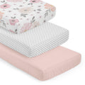 3-Piece Baby Crib Sheets Set Pink Floral Fitted Standard Size C406