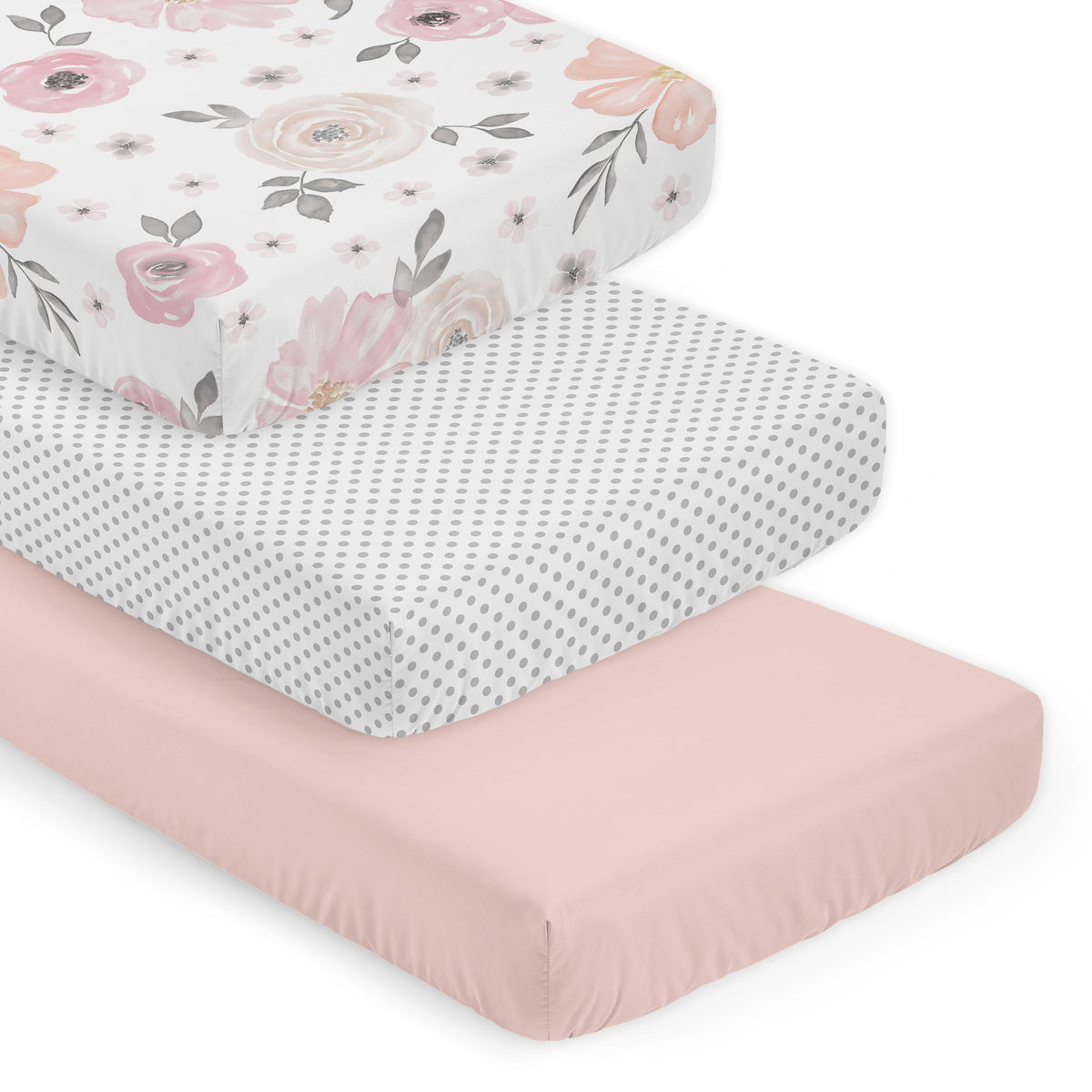 3-Piece Baby Crib Sheets Set Pink Floral Fitted Standard Size C406