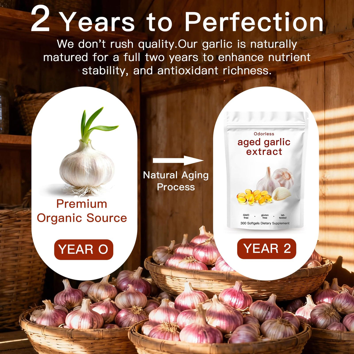 Odorless Organic Garlic Capsules 300 Softgels U49254
