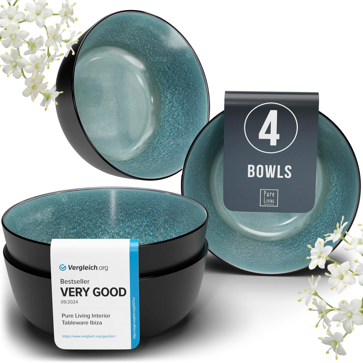 Stoneware Cereal Bowls Set of 4, 27 oz Ceramic Soup Bowl Y304