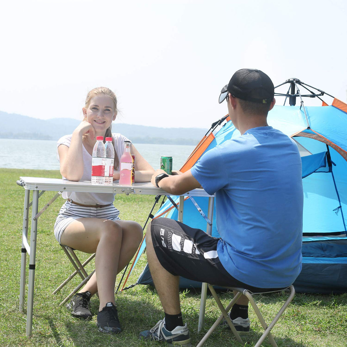 Lightweight Portable Aluminum Folding Camping Table with Adjustable Legs V93666