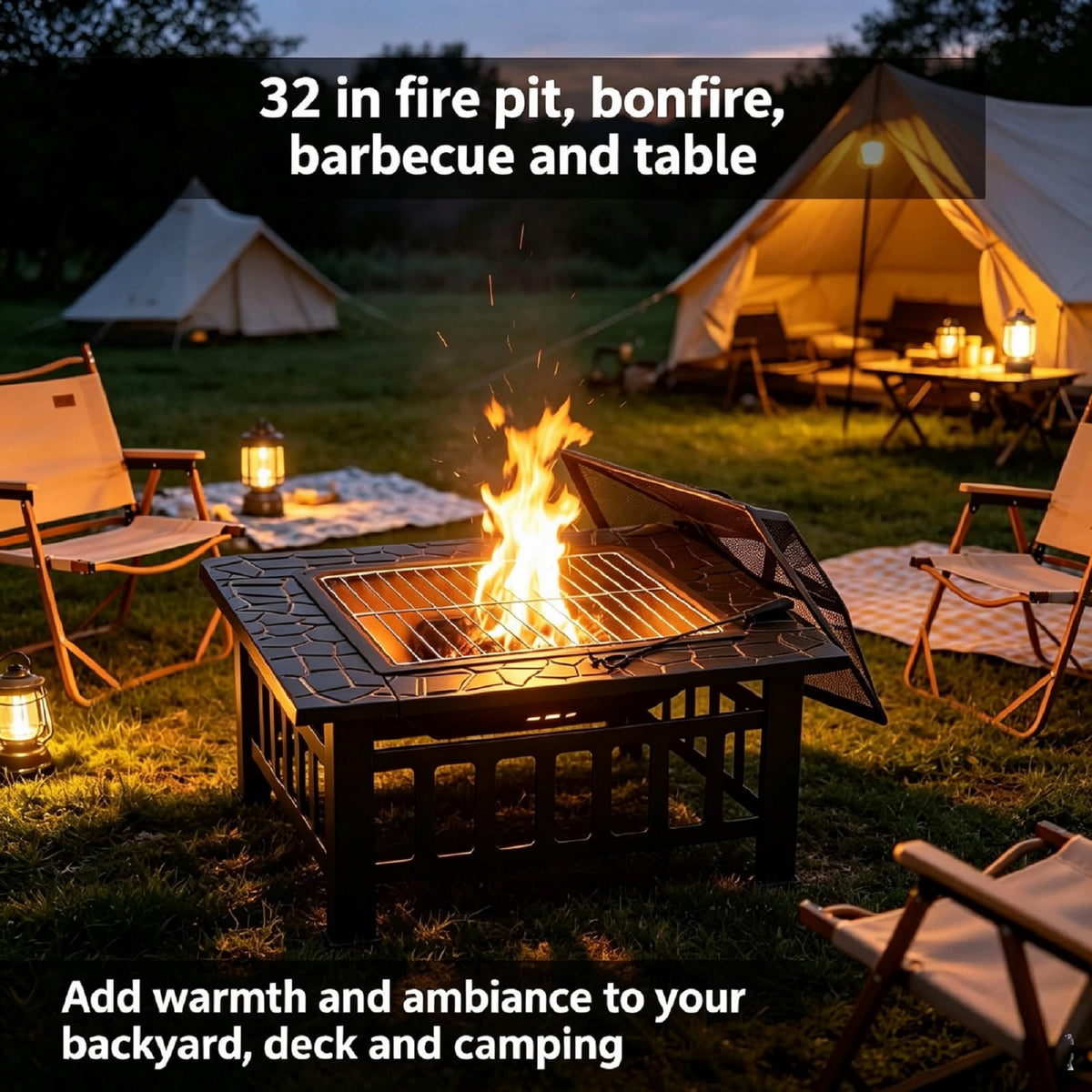 32" Square Metal Wood Burning Fire Pit Table K571